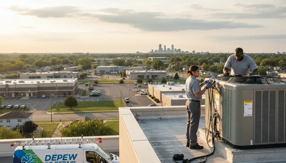 Professional AC repair technician servicing air conditioner unit in Buffalo, NY