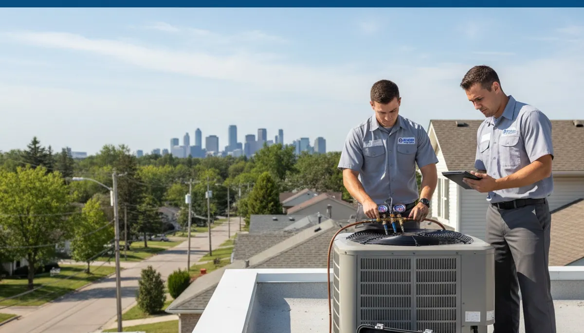 Professional AC repair technician servicing air conditioner unit in Buffalo NY home